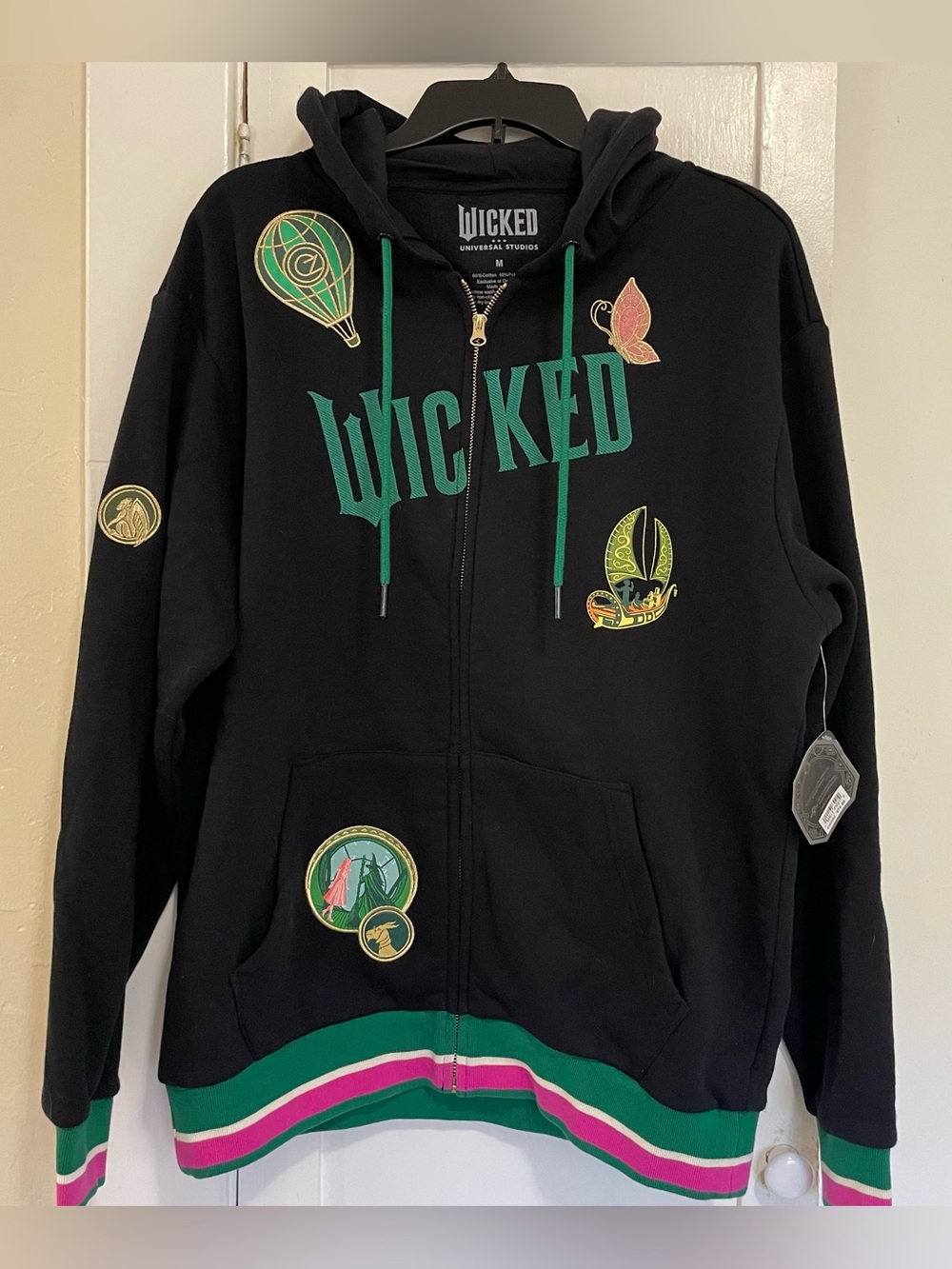 Universal Wicked Black Zip-Up Hoodie with embroidered Green Accents medium